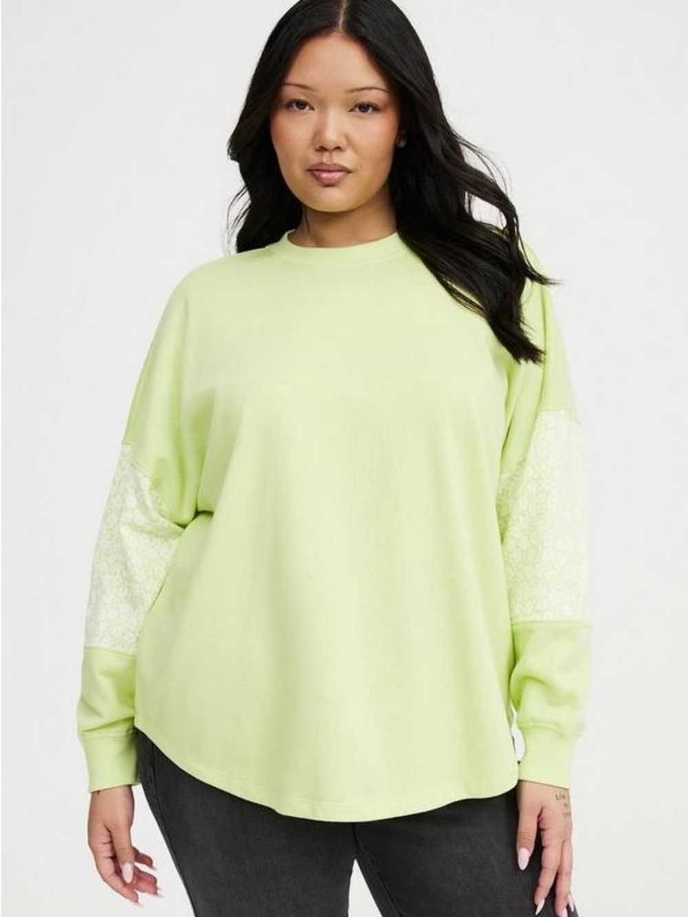 Torrid Mid Weight Light Green Floral Long Sleeve Sweatshirt NWT